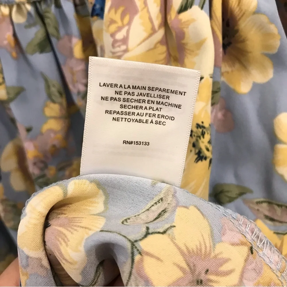 NWT HL Affair Floral Mini Dress Small blue yellow smocked long sleeve - Picture 12 of 12